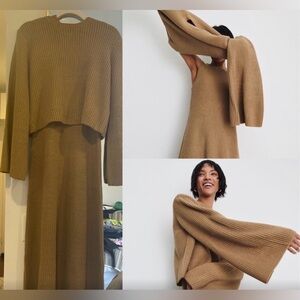 Zara camel sweater knit coord midi dress + matching sweater set! 2 pieces S/M